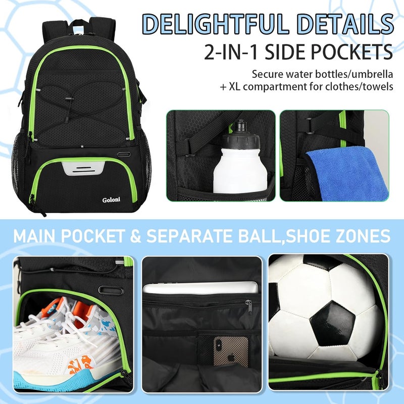 Goloni Soccer Backpack with Ball Holder - 30L Lightweight Water-Resistant Sports Bag for Men & Women, Ideal Football Equipment Backpack for Basketball Volleyball Training & Matches - Image 4